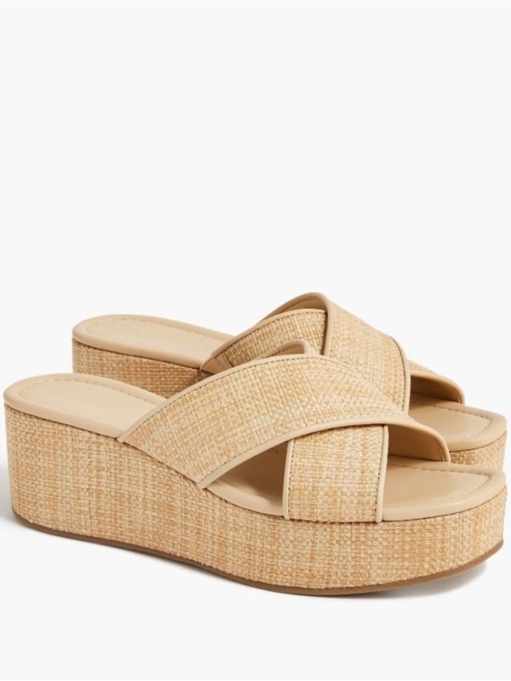 NWB J.Crew Women's Crisscross Flatform Wedges Size 9.5 Dark Natural Raffia